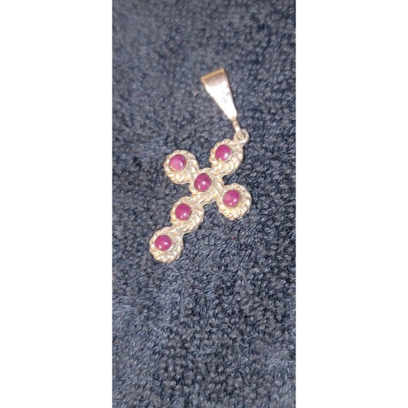 Fine Sterling Silver Taxco Artisan craft Cross Pendant w/ 6 purple Sugilite VTG - Picture 2 of 16